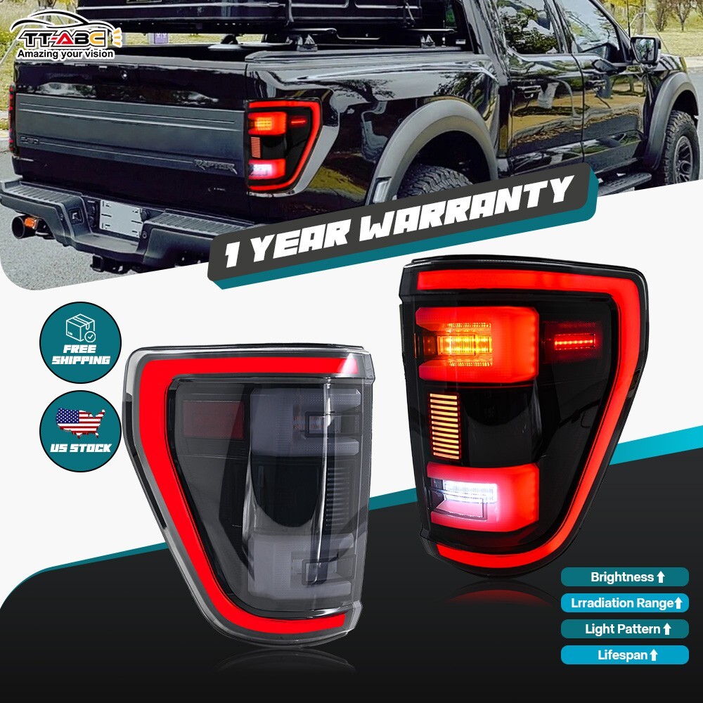 2Pcs Smoked Full LED Tail Lights for 2021-2023 Ford F-150 F150 XL STX Rear Lamps