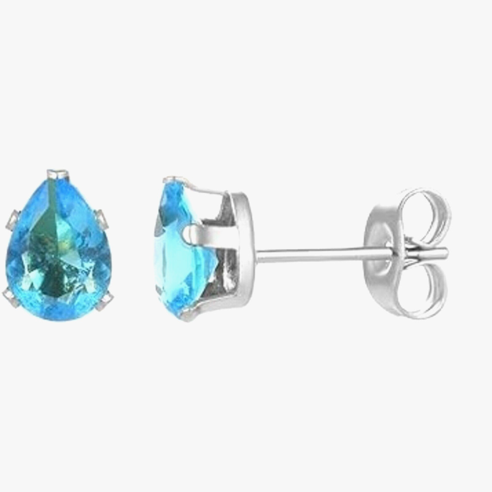 2 ct. Pear Shape Aquamarine Stud Earrings in Sterling Silver