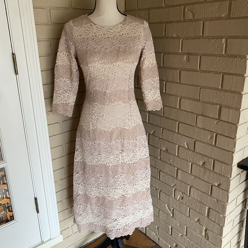 Dainty Jewells Womens Modest Beige Lace Cocktail Dress Small Size Coquette Lined