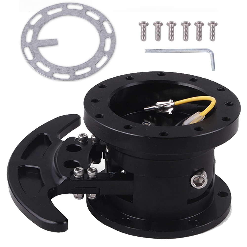 Black WorksBell Flip Up Tilt Racing Steering Wheel Quick Release Hub Kit