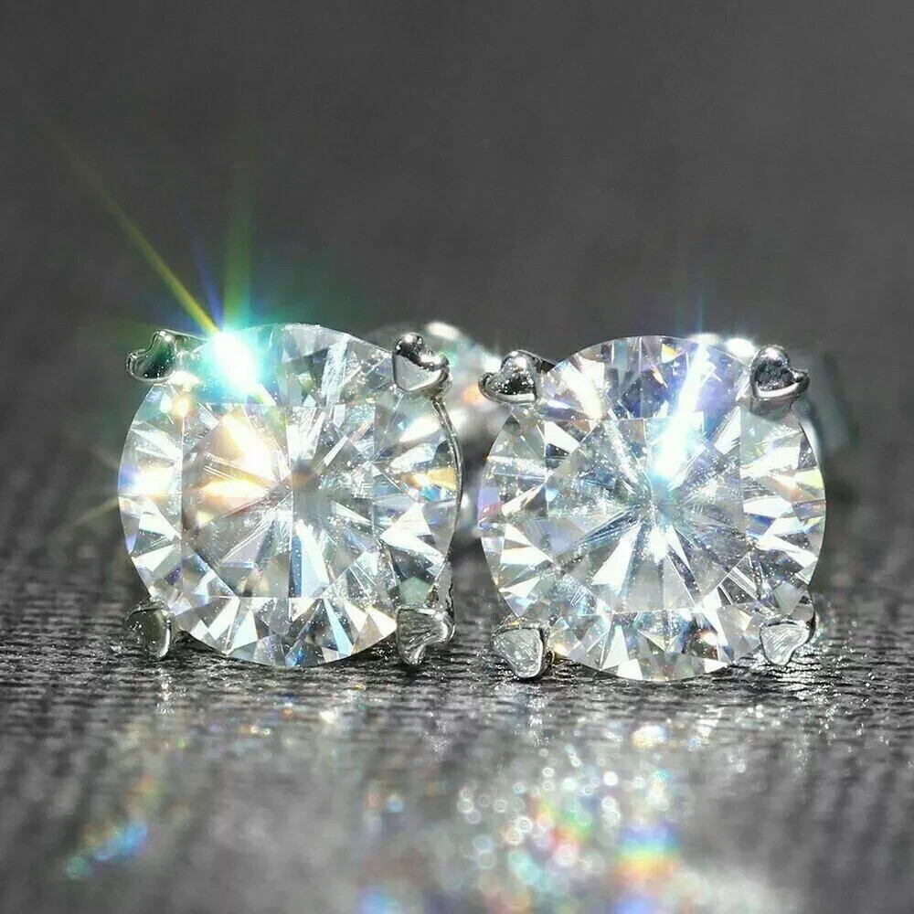 3.00Ct Round Cut Lab Created Diamond 14K White Gold Plated Women's Stud Earrings