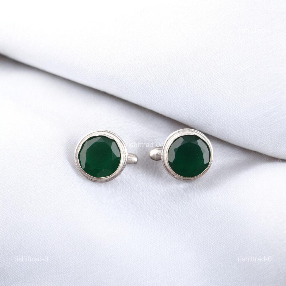 Green Onyx Stone Birthday Luxury Grooms Gift Modern Cufflinks Jewelry 925 Silver