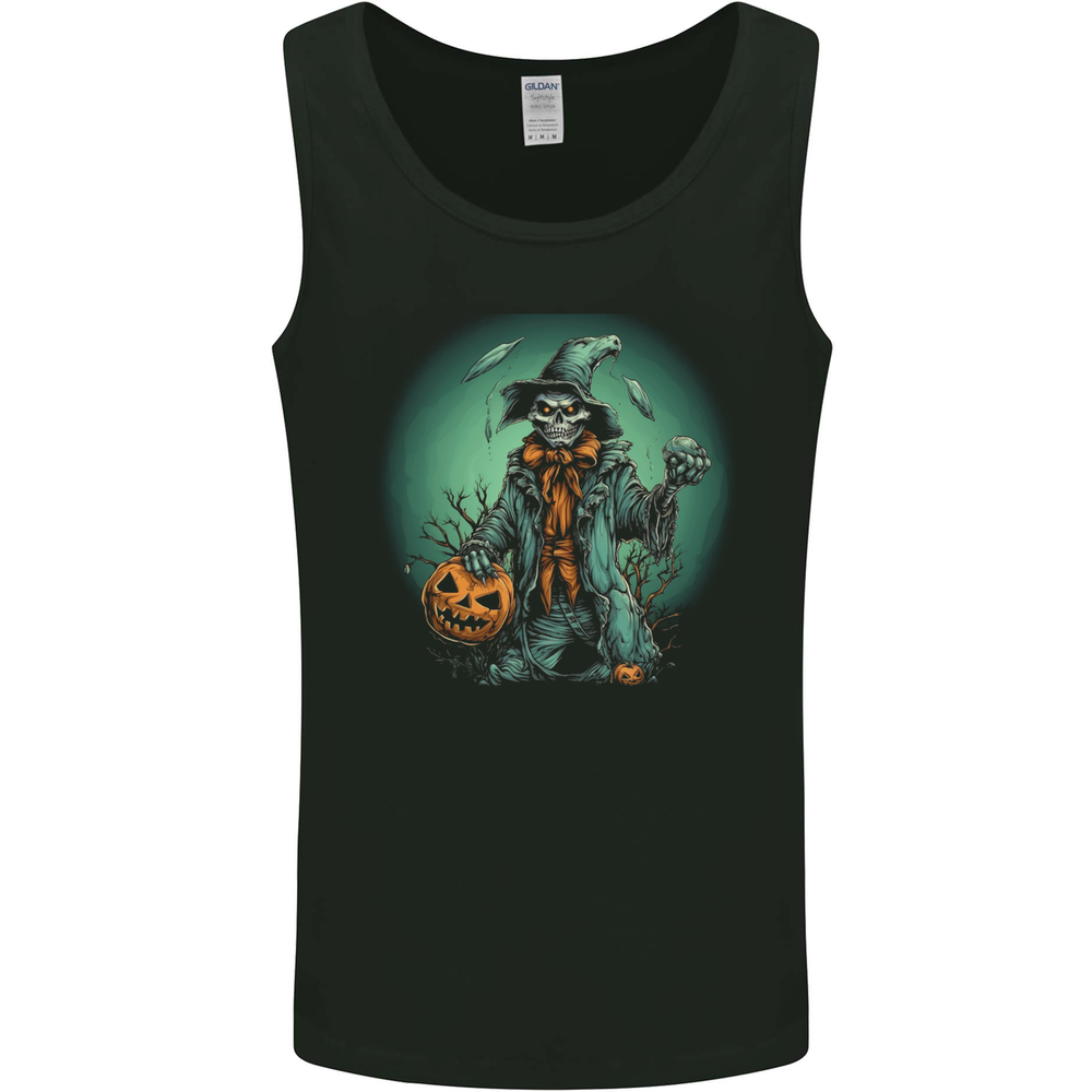 Halloween Skull With a Pumpkin Mens Vest Tank Top