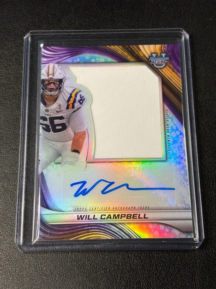 Will Campbell 2024 Bowman’s Best U Jumbo Relic Auto SP LSU Tigers