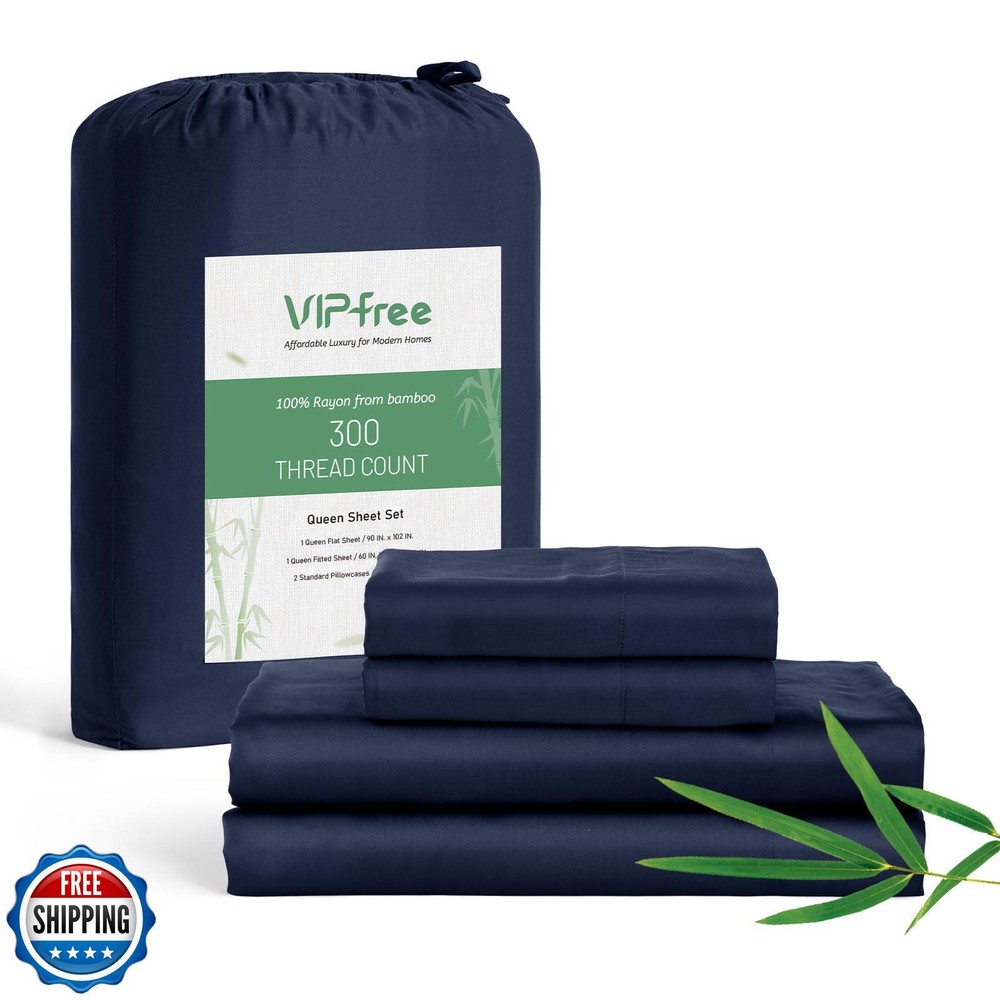 Vipfree Queen Size Sheet Set, Cooling Fitted Sheet and Pillowcase Set, 100% B