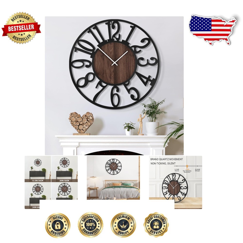 Oversized Battery-Operated Wall Clock with Arabic Numbers - Living Room Decor