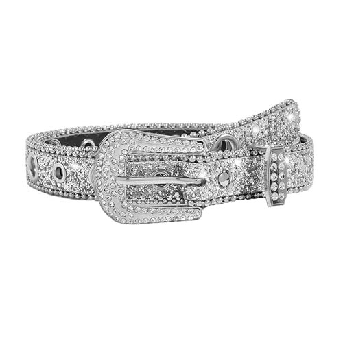 Unisex Rhinestone Western Belt Fits Waist 27-39 Inches All Silver