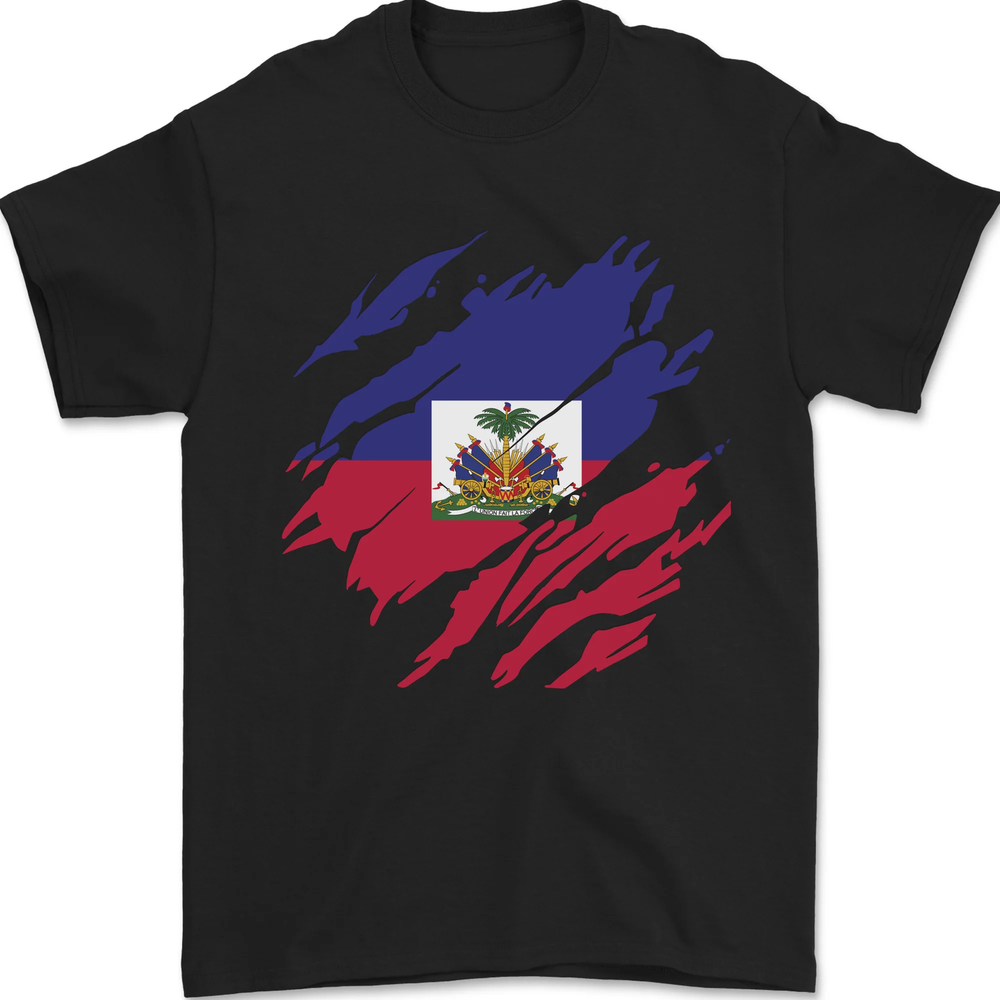Torn Haiti Flag Haitian Day Football Mens T-Shirt 100% Cotton