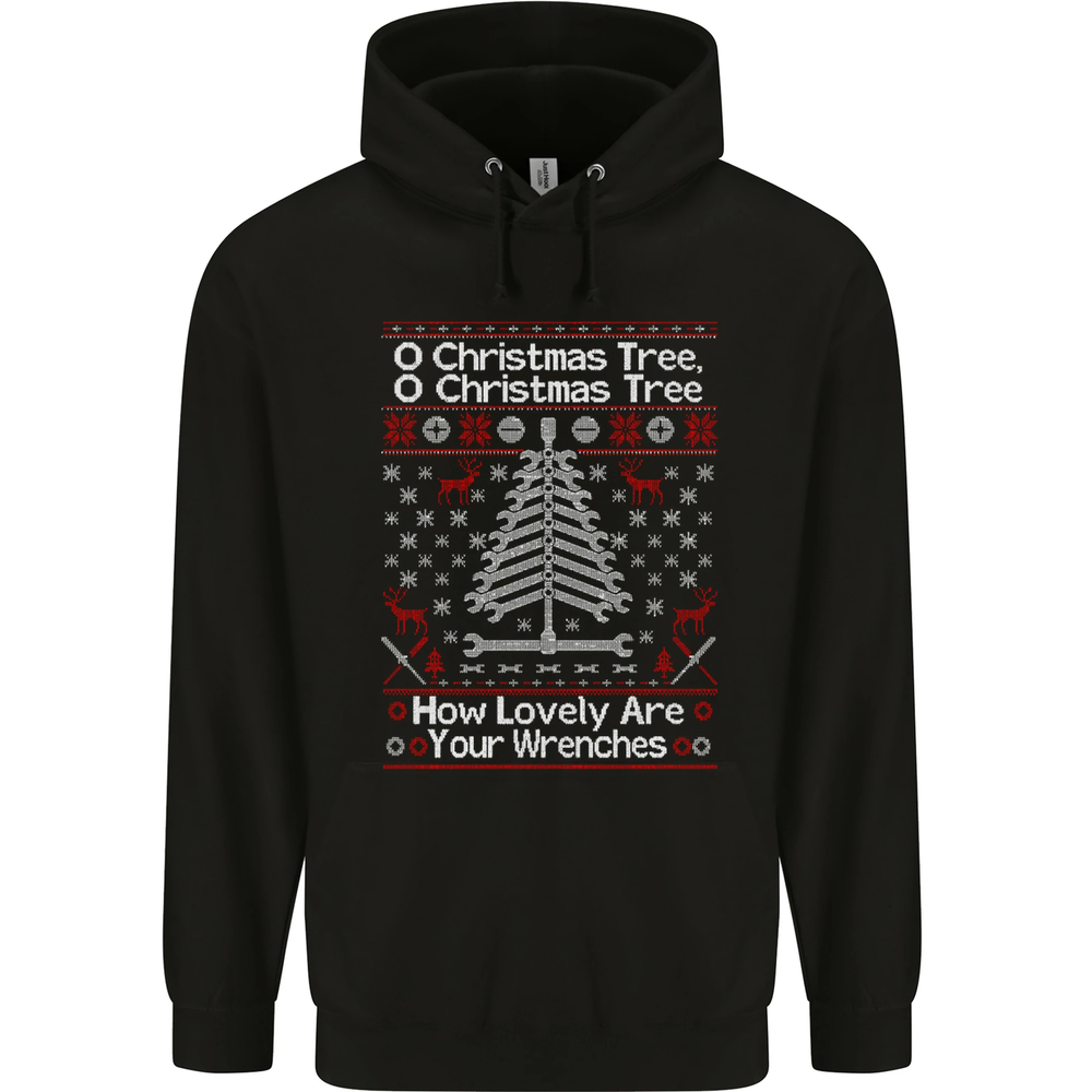 O Christmas Tree Lovely Wrenches Mechanic Mens 80% Cotton Hoodie
