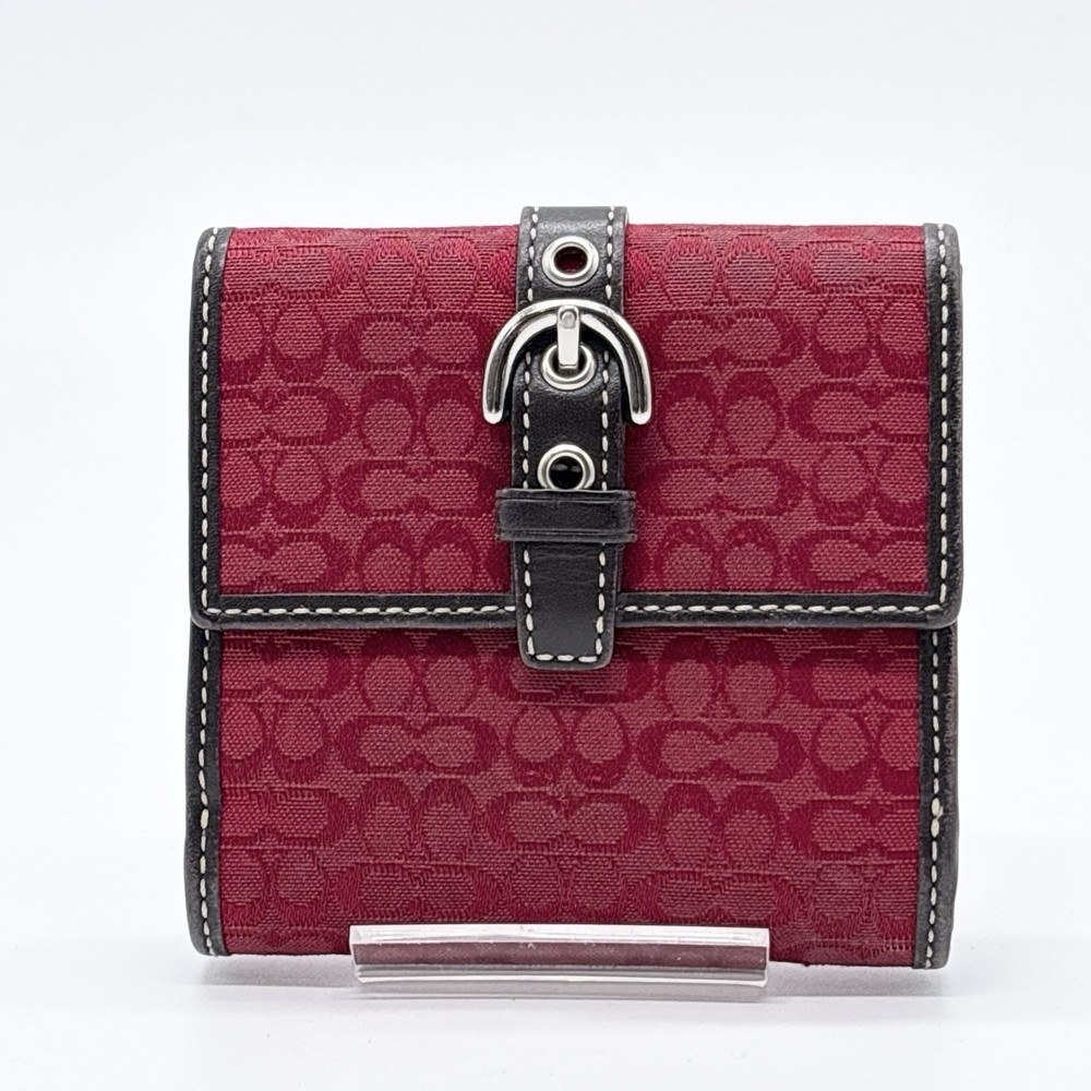 Coach Soho Mini Wallet  signature canvas Y2k Leather red belt