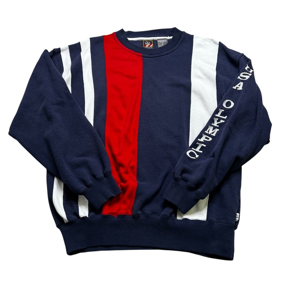 Vintage 90s USA Olympic Sweatshirt Red White Blue Colorblock Crewneck Size M Y2K