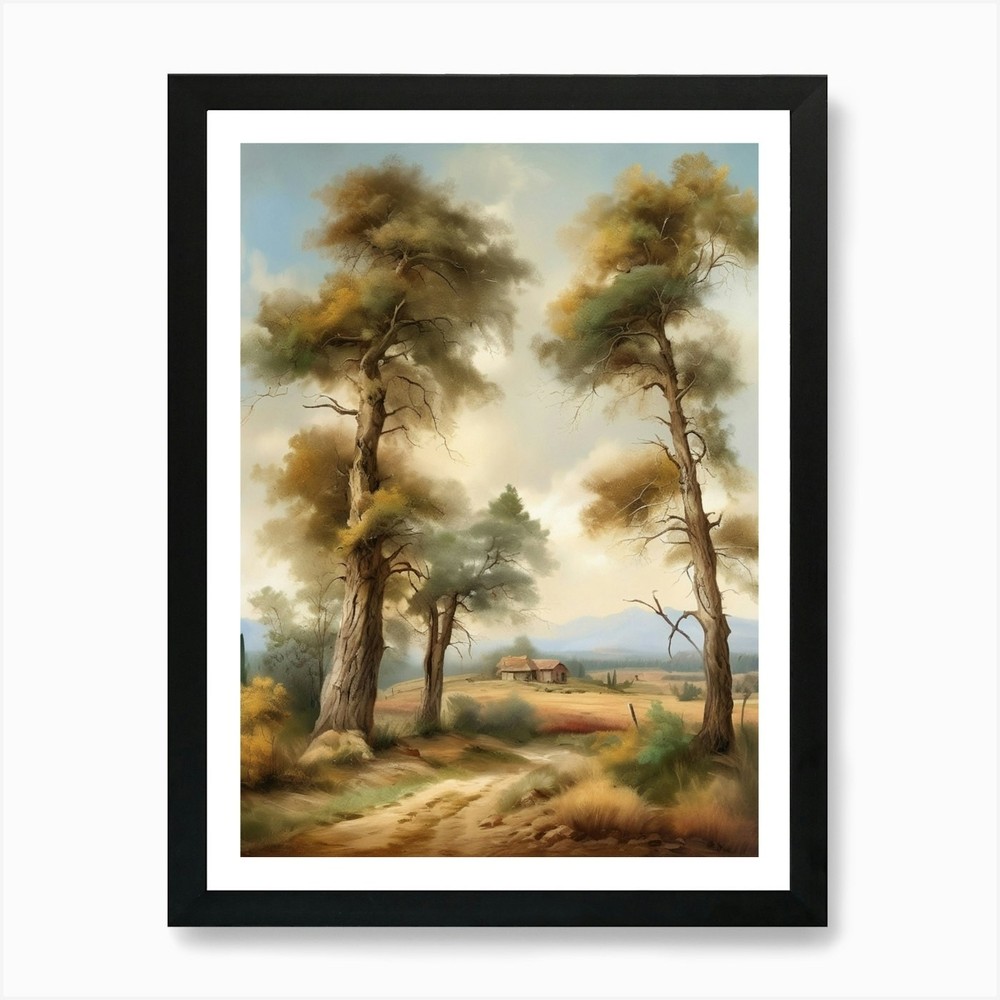 Framed Landscape With Trees 3 Art Print Canvas Wall Decor Poster Picture  