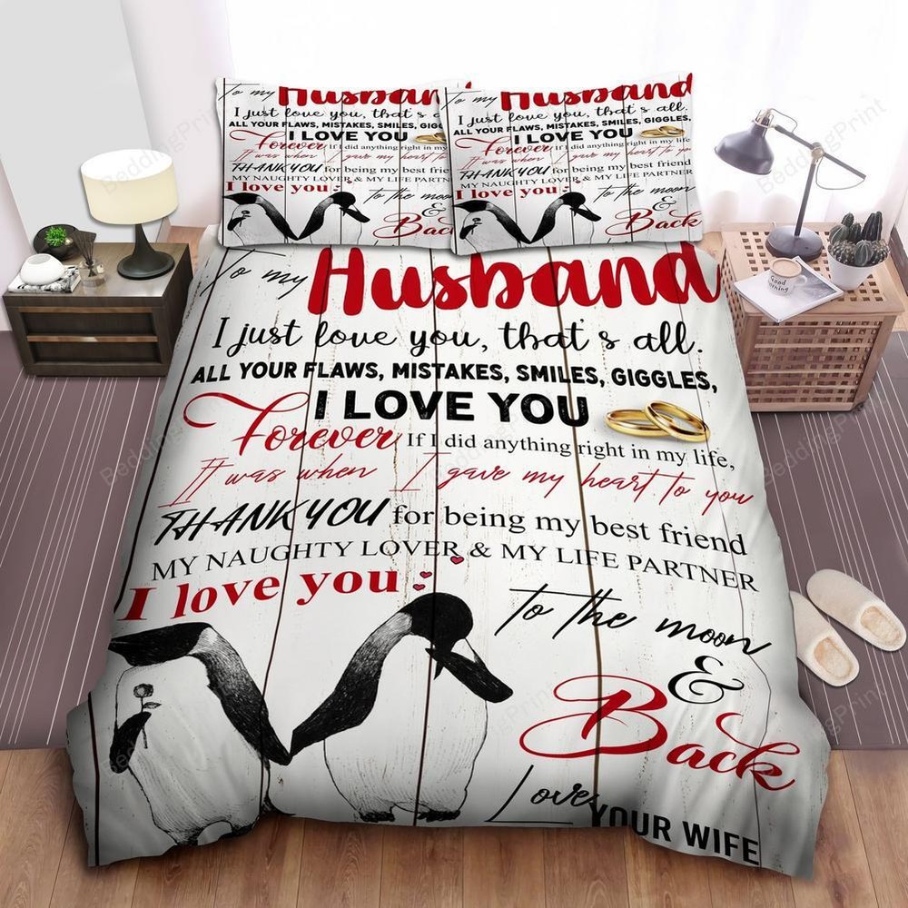 Personalized To Husband Penguins From Wife I Love You Quilt Duvet Cover Set