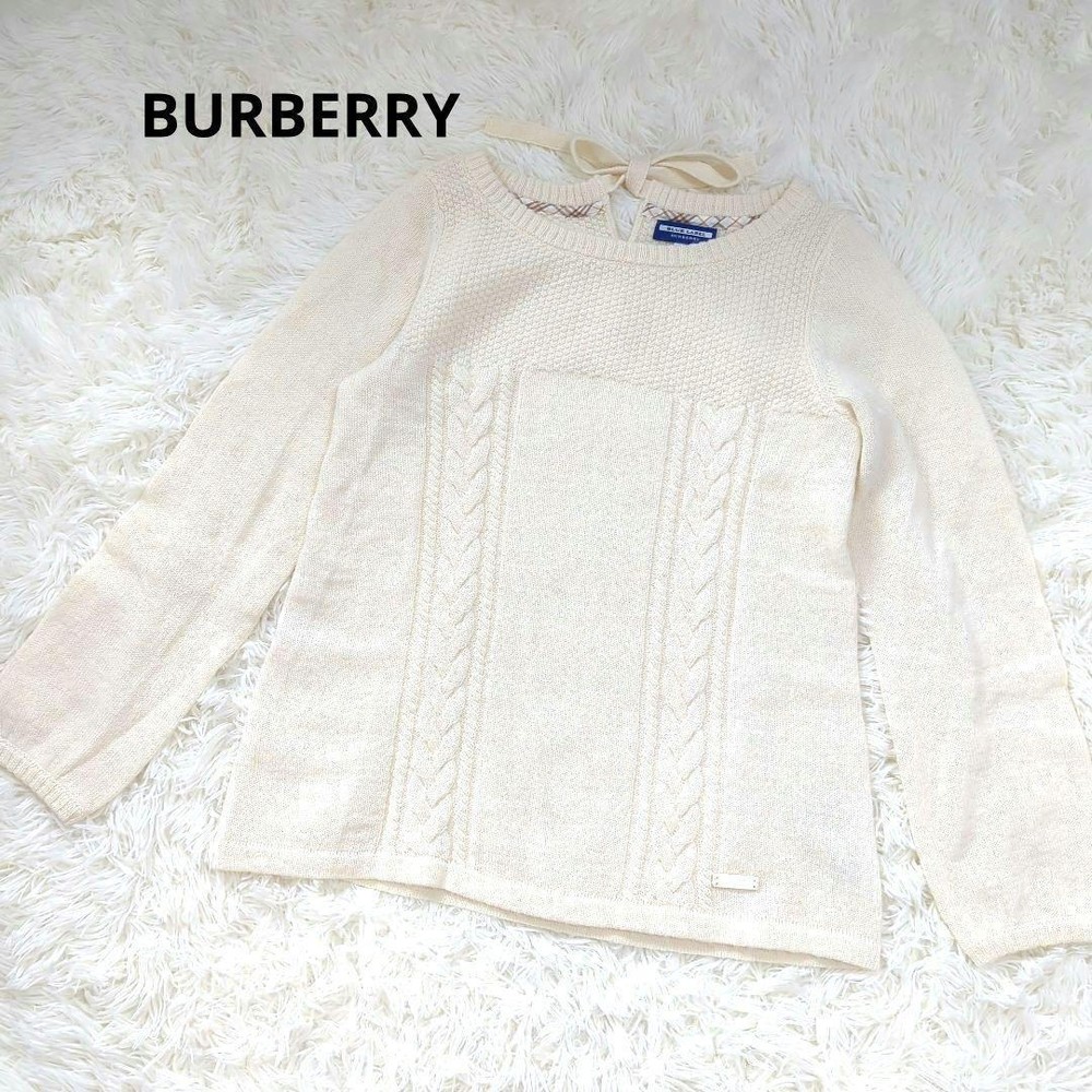 Burberry Blue Label Women's Knit Sweater, Cable Knit, White, Size M