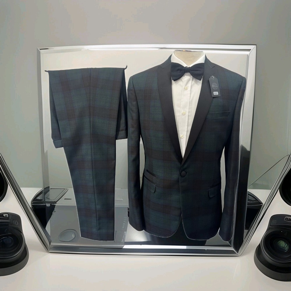 M&S Super Slim Fit Check Tuxedo Dinner Suit Size C40L W38 L33