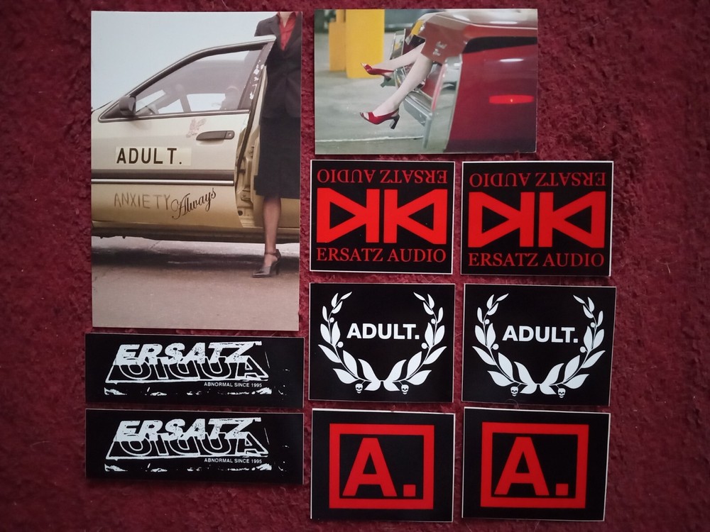 ADULT. Detroit Electro Punk Band LOT OF STICKERS + PROMO CARDS Ersatz ANXIETY lp