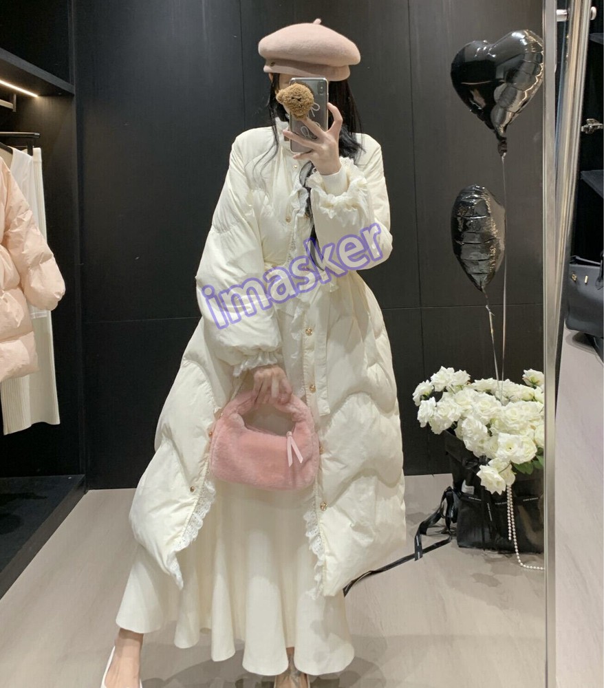 Sweet Lace 90% Duck Down Jacket Women  New Slimming Thicken Long Warm Jacket