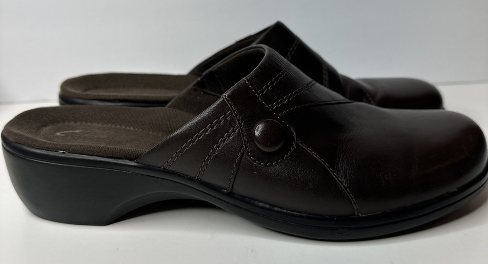 Clarks Leather Casual Mule Slide Flat Shoe Womens Size 9M 35225 Brown