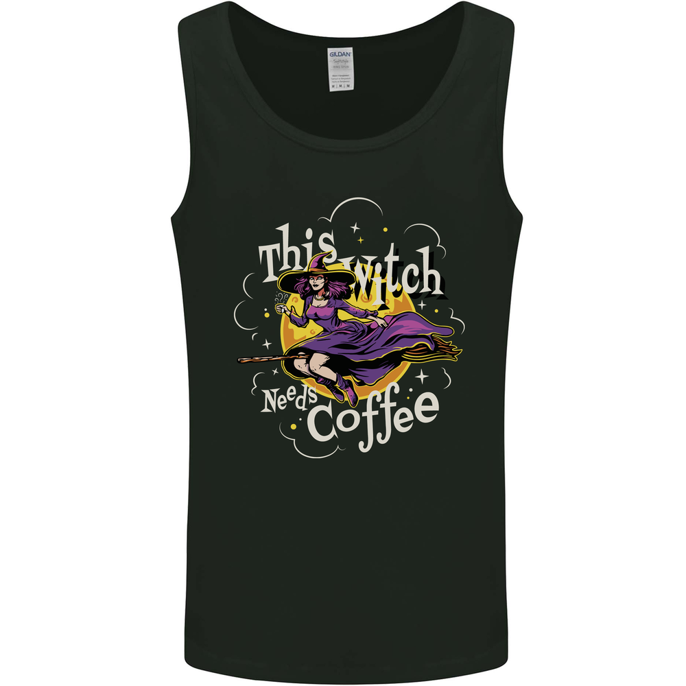 This Witch Needs Coffee Funny Halloween Mens Vest Tank Top