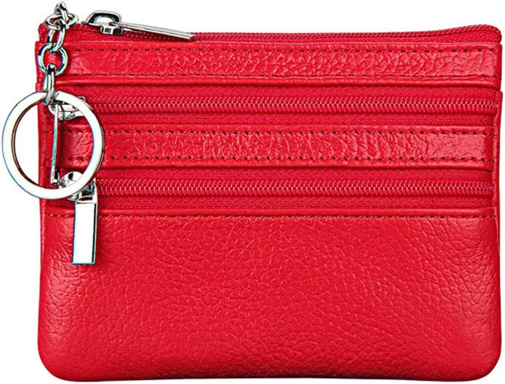 Women's Genuine Leather Mini Coin Purse with Keychain Wallet