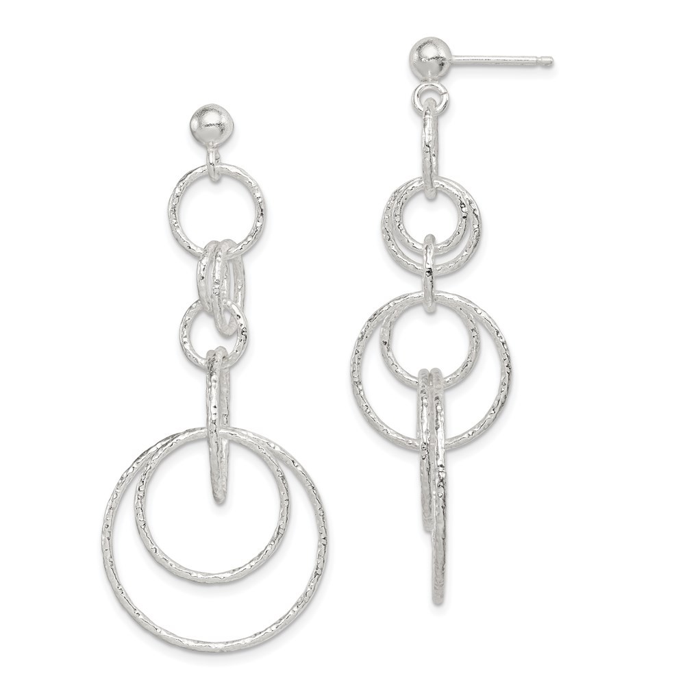 Sterling Silver Polished & Textured Circle Links Post Drop & Dangle Earrings