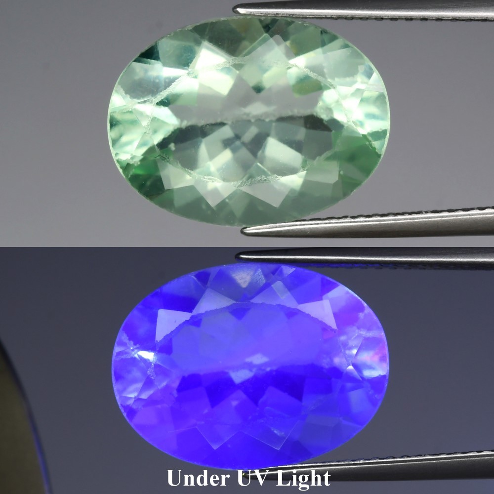 9.91ct Oval Natural Green Fluorite UV Color Change Gemstone 16x12mm