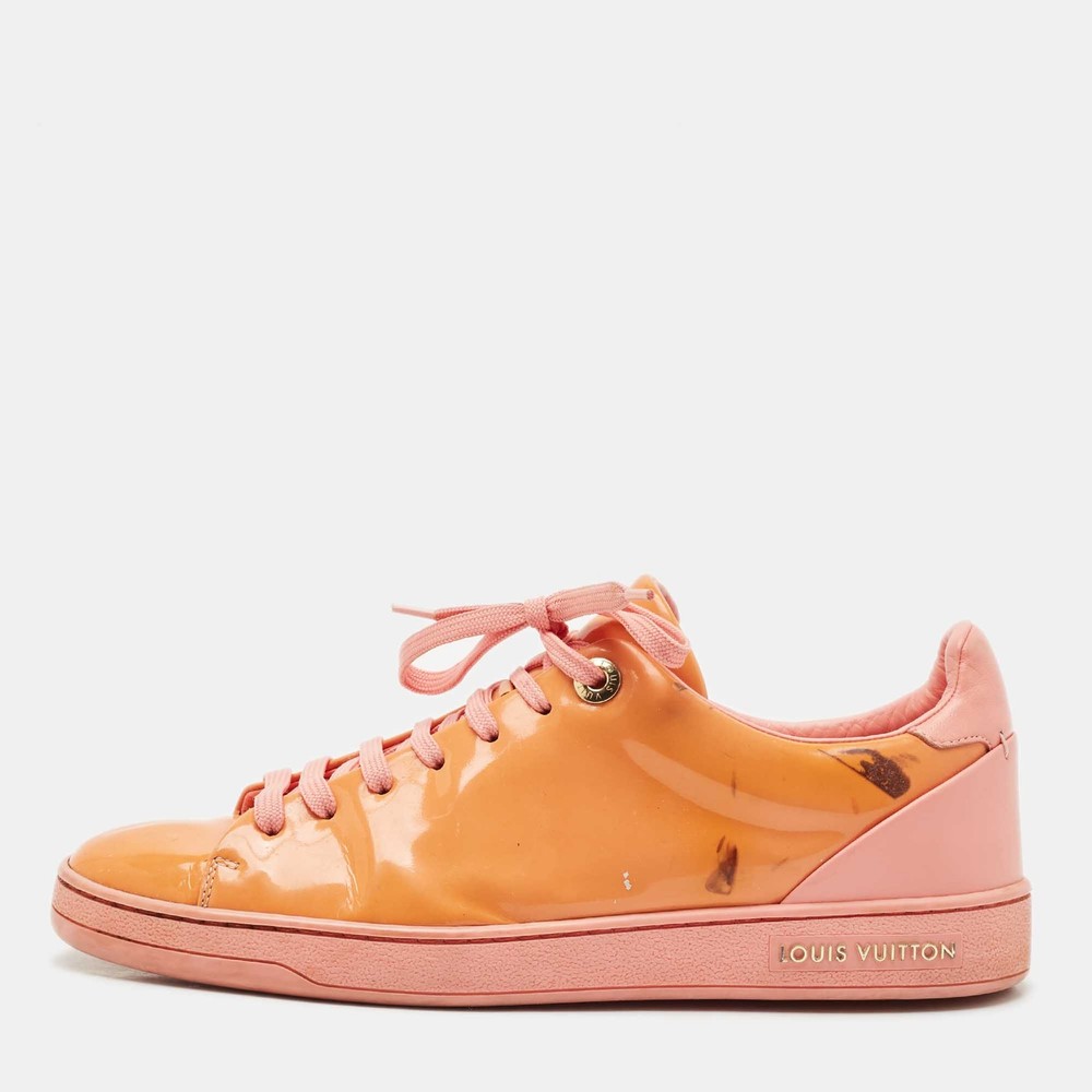 Louis Vuitton PinkOrange Patent Leather Frontrow Sneakers Size 38