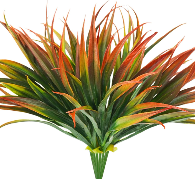 6Pcs Artificial Grass Fake Plants 17.3in Outdoor Plastic UV 6 Pcs, Red