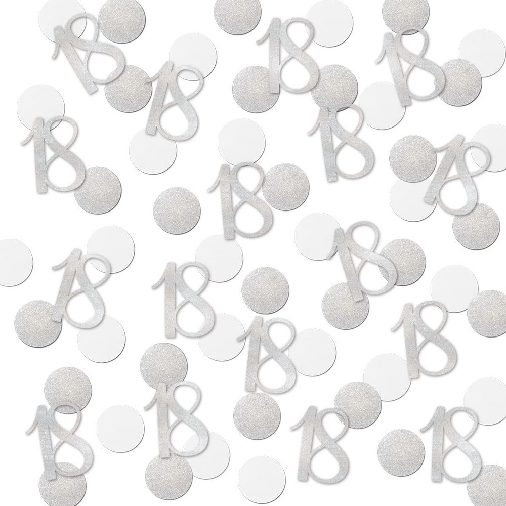 200 Silver Glitter Number 18 Confetti for 18th Birthday or Anniversary Decor