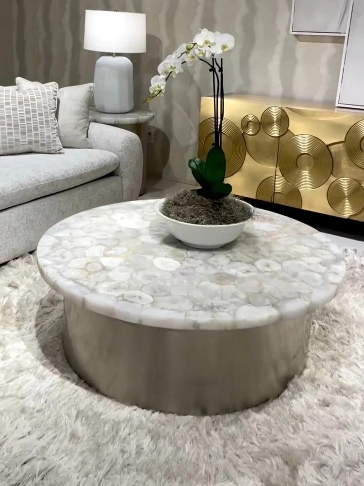 24x24 Agate Stone Coffee Table with Natural Decor Centerpiece