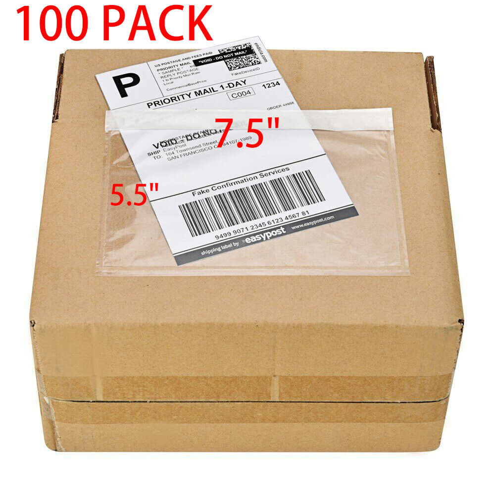 100x Clear Packing List Pouches 7.5 x 5.5 Shipping Label Envelopes Self Adhesive