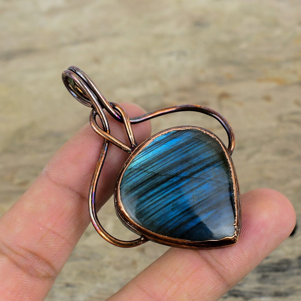 New Year Sale Copper Pear Labradorite Gemstone Mother Boho Electroformed Pendant