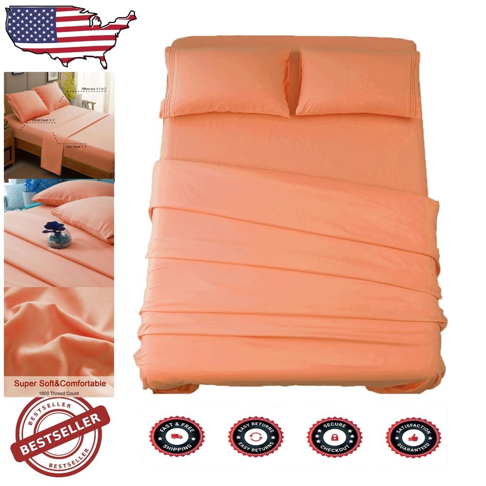 Hypoallergenic 1800 Thread Count Coral Sheets - Soft Microfiber for Queen Beds