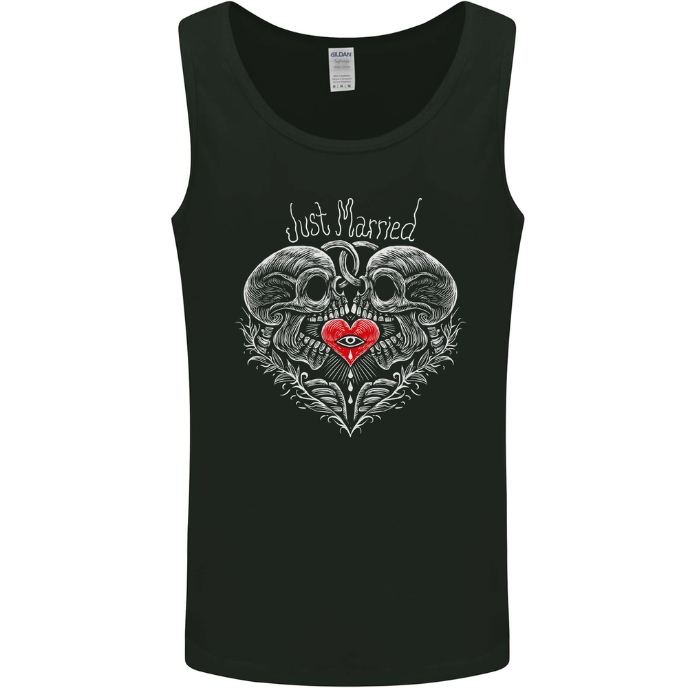 Just Married Skulls Gothic Marriage Goth Mens Vest Tank Top