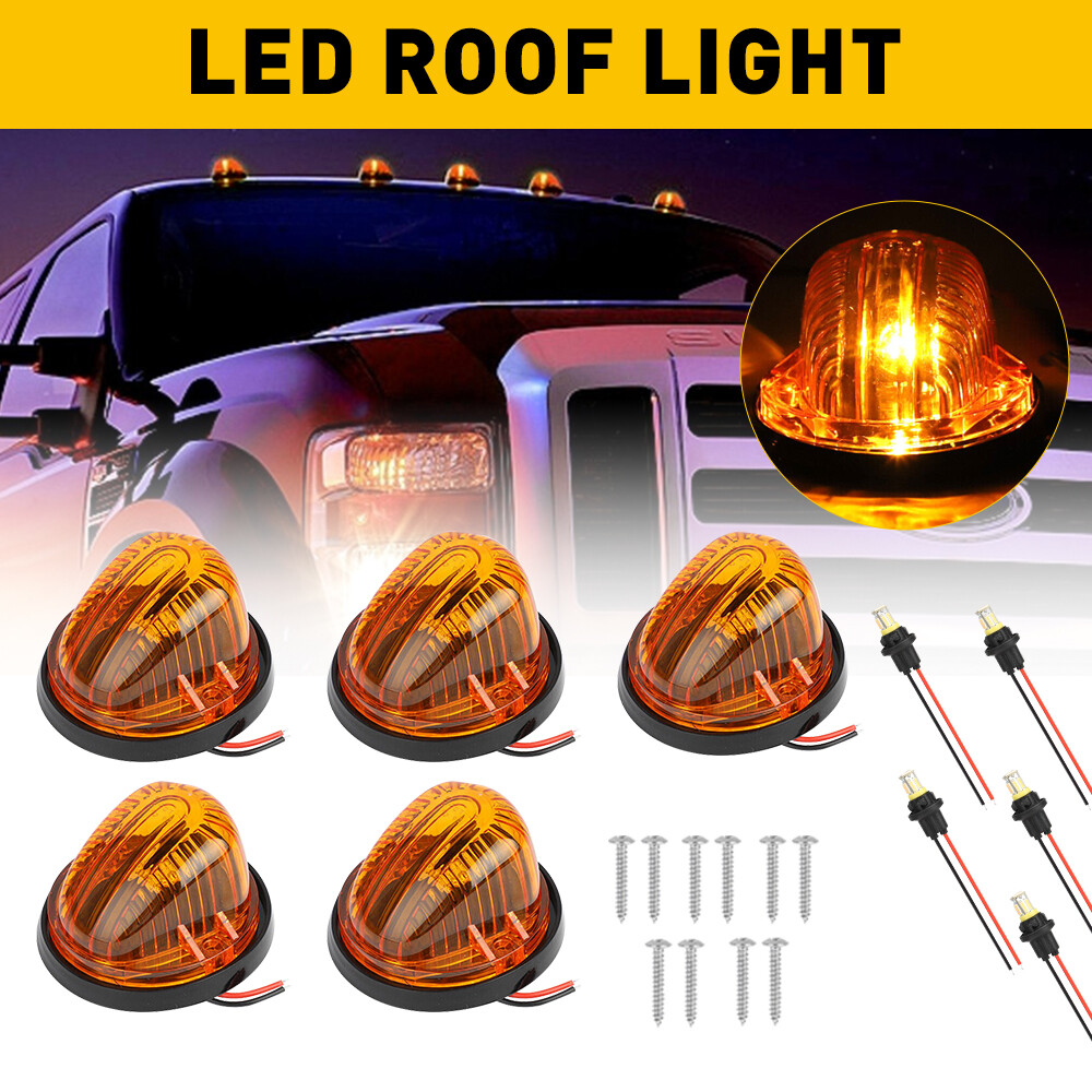5Pcs for 1973-87 Chevy GMC C/K Series Roof Top Cab Lights Amber Marker + 194 LED