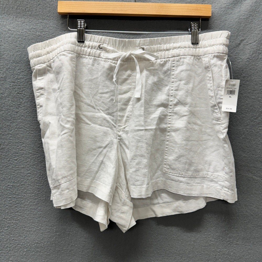 GAP Shorts Womens XL White Coastal Linen Rayon Elastic Waist COMFY 3