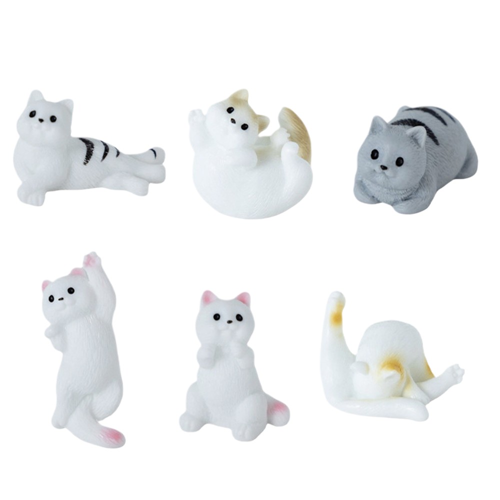 6X Tiny Cat Figurines Miniature Cats Figurines Resin Animal Statue Desk Decor