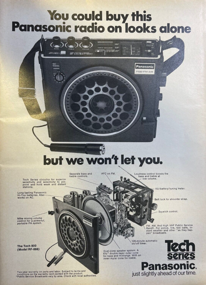 1974 Vintage Panasonic Tech Series Portable Radio Ad Retro Tech Collectible Original Magazine Advertisement