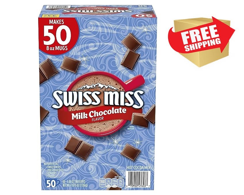 Swiss Miss Milk Chocolate Hot Cocoa Mix Pack of 50 Single-Serve 1.38 oz Packets