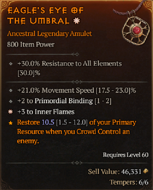 Diablo 4🔥Season 7 SC🔥Amulet 1GA SORCERER Lightning Spear Mekuna's Shokuna