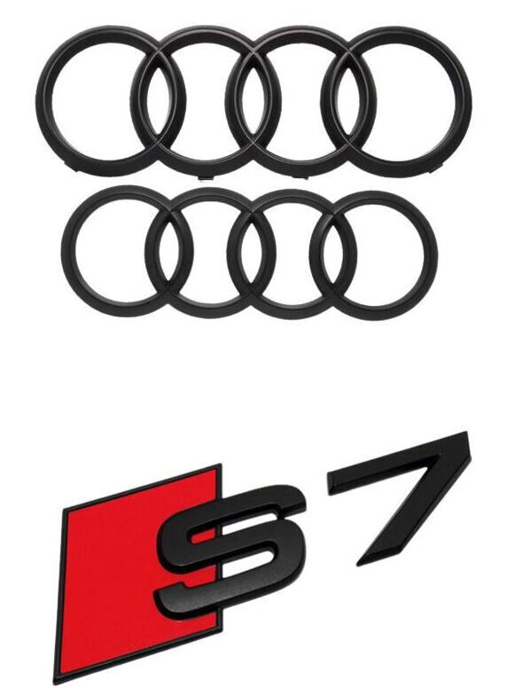 For Audi S7 A7 Hood Rear Emblem Curve Rings Front Boot Badge Sticker Matte Black