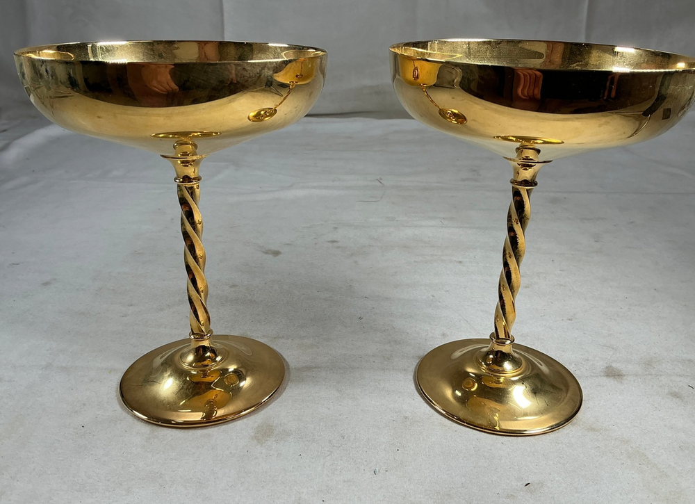 Vintage 24K Gold Plated Albarello Champagne Coupes Set of 2