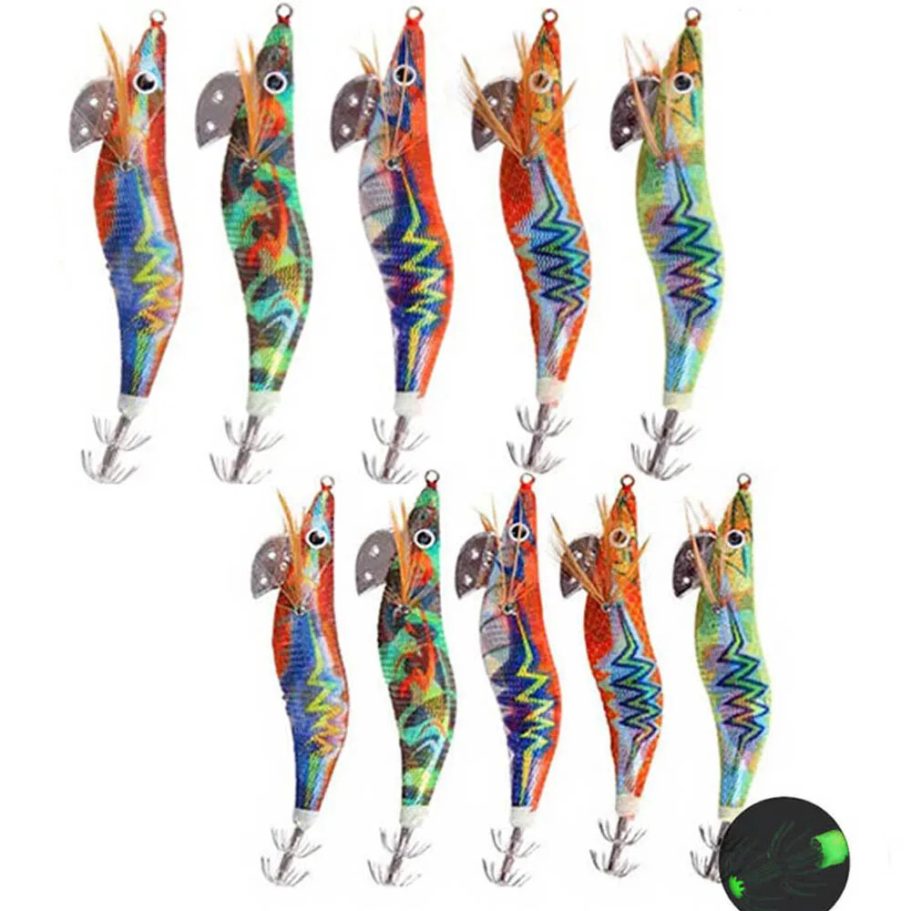 10PCS Squid Jig Lures Size 2.5/3.0 for Cuttlefish Fishing Bait Hooks Tackle