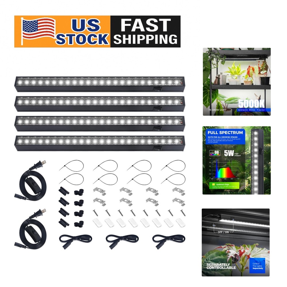 4-Pack 1ft Full Spectrum T5 Grow Lights with Magnetic Mount for Indoor Plants