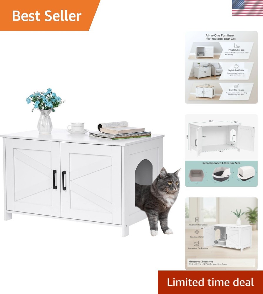 Elegant Cat Litter Box Enclosure - Multi-Functional Wooden Pet Furniture