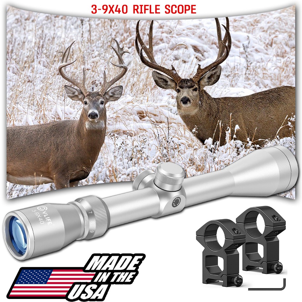 3-9x40 Tactical Rifle Scope Optics Crosshair Reticle with 20mm Mount For Hunting