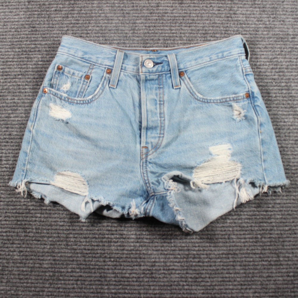 Levi’s 501 Shorts Womens 25 Light Wash High Rise Distressed Raw Hem