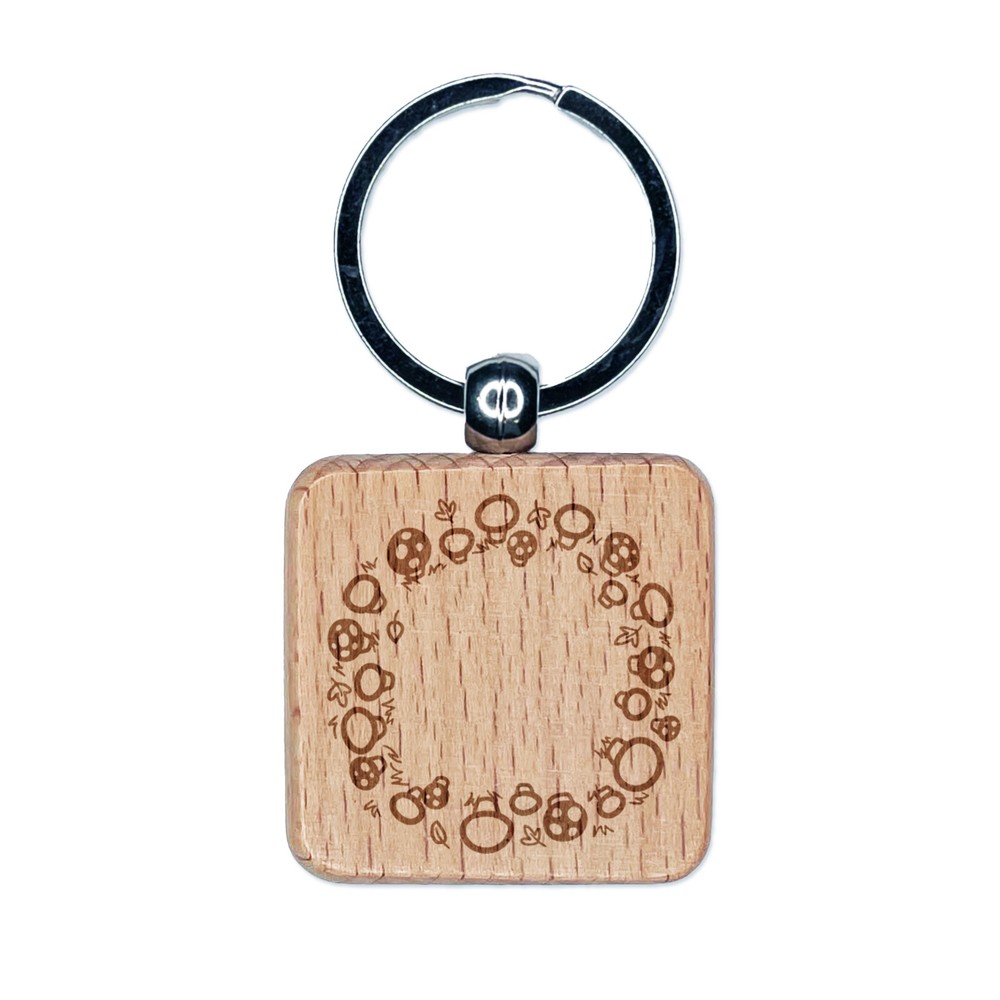 Fairy Ring Mushroom Circle Engraved Wooden Keychain Charm  