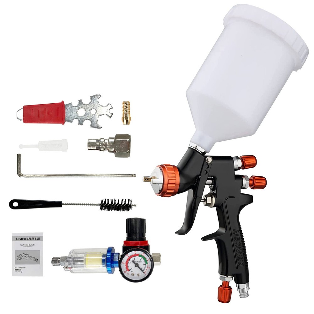 HVLP Gravity Feed Air Spray Kit, Automotive Spray Paint with Pressure Gauge, ...