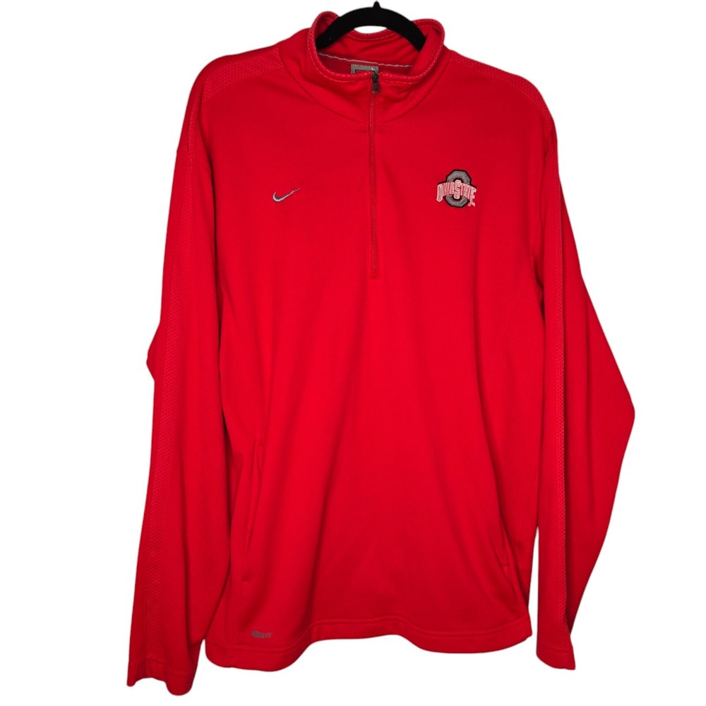 NIKE TEAM FIT DRI Men's The Ohio State Buckeyes 1/4 Zip Red Size Large